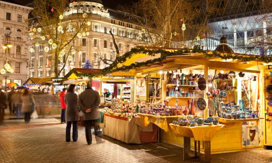 Bright lights, big city: the Christmas market in Vörösmarty Square, Budapest.