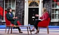Rachel Reeves and Laura Kuenssberg sit in front of a graphic of No 10 Downing Street
