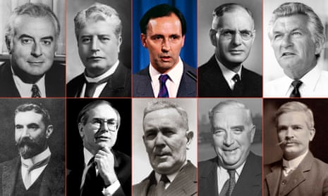 Former Australian prime ministers (from top L-R): Gough Whitlam, Edmund Barton, Paul Keating, John Curtin, Bob Hawke, Alfred Deakin, John Howard, Ben Chifley, Robert Menzies and Andrew Fisher.