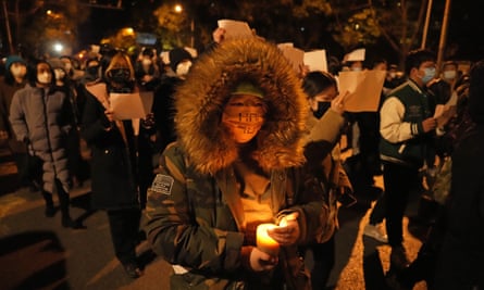 Protesters in Beijing marching 