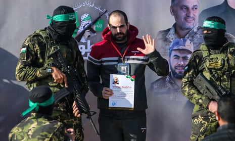 Yarden Bibas on stage during his release