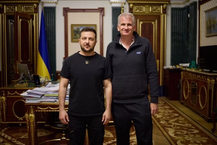 Volodymyr Zelenskiy and Timothy Snyder in Kyiv in September 2022.