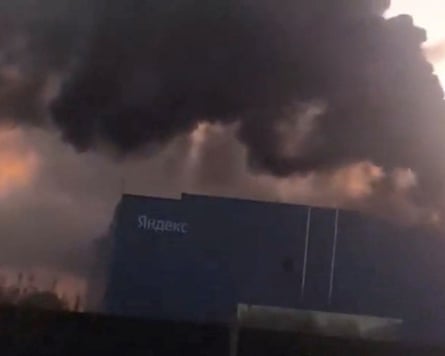 Smoke billowing from a Yandex datacentre, after a drone strike