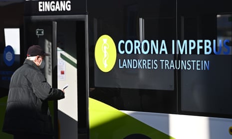 A man enters a vaccine bus in Grassau, Germany
