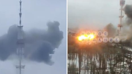 Five people killed in Russian hit on Kyiv TV tower – video