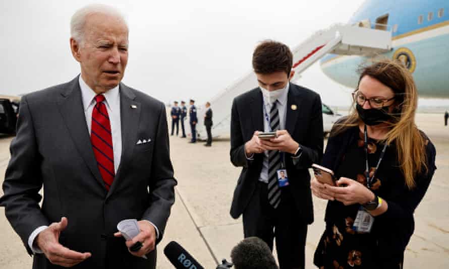 Joe Biden speaks to reporters at Joint Base Andrews.