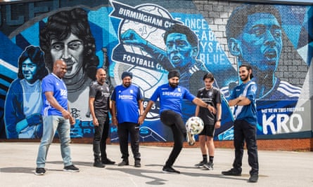 Members of the Blues 4 All fans group of Birmingham City FC at the clubs St. Andrew’s Stadium in Birmingham. (l-r) Colin Nelson, Bik Singh, his dad Mick Singh, Jeevan Bhopal, Mathew Roberts and Aniel Janagal