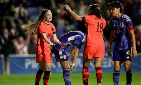 Jess Park celebrates scoring on her first appearance for England Women