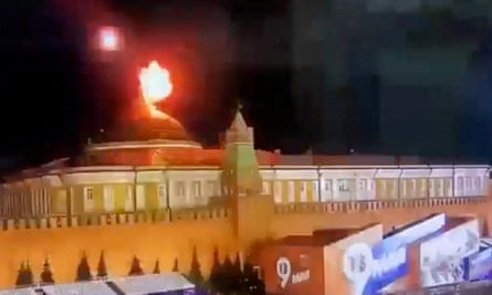 A still image from video showing a drone attack on the Kremlin.