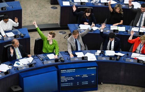 Members of the European parliament in a voting sessions about the AI act in mid-June. Members of the European parliament in a voting sessions about the AI act in mid-June.