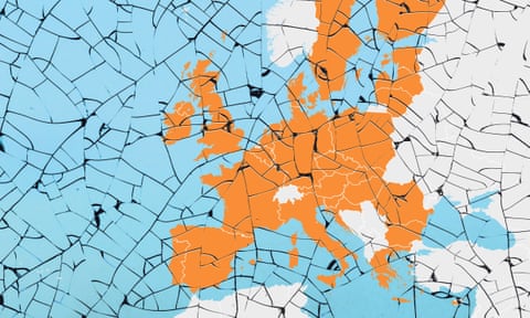 european union map behind Broken glass