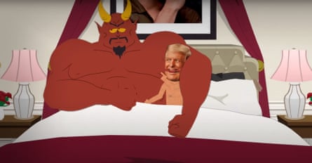 Donald Trump and Satan in bed in South Park.