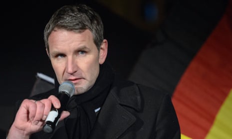 Björn Höcke, head of the AfD party, speaks to supporters at a rally in Thuringia.