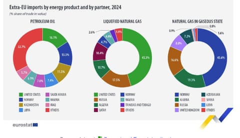 Extract from document with three pie charts showing energy imports data