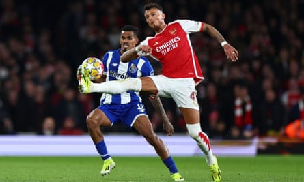 Ben White in action for Arsenal against Porto.