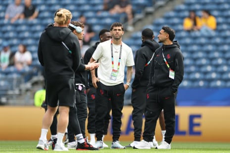 Christian Pulisic #10 and players of the United States inspect the pitch before the FIFA World Cup 2026 Group D match between USA and Australia at Seattle Stadium on June 19, 2026 in Seattle, Washington.