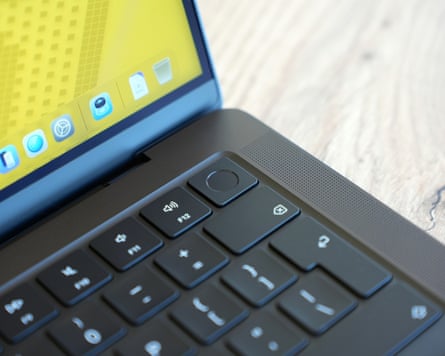 The Touch ID fingerprint reader in the power button of the MacBook Pro.