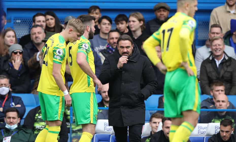 Misery for Daniel Farke and his Norwich players during last Saturday’s 7-0 defeat at Chelsea.