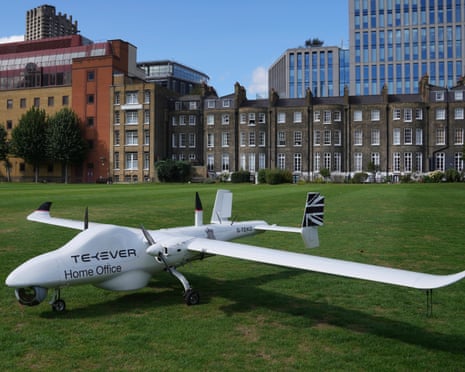 An advanced AR5 Evolution Mk 2 surveillance drone on display in London made by Portugal-based Tekever