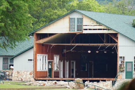 A wall is missing on a building at Camp Mystic along the banks of the Guadalupe River.
