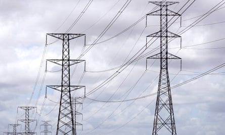Power lines at the AGL Power Station at Torrens Island in Adelaide, November 4, 2019.