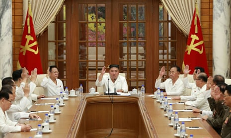 The ayes have it. North Korean leader Kim Jong Un attends an enlarged meeting of the Political Bureau of the 7th Central Committee of the Workers’ Party of Korea in Pyongyang.