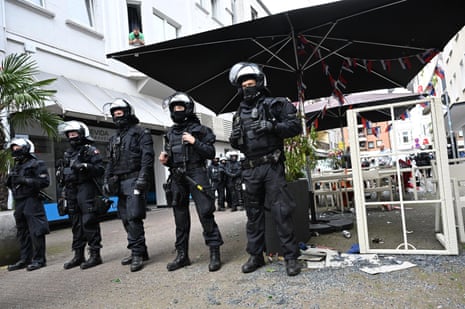 Riot police in Gelsenkirchen before England’s game with Serbia.