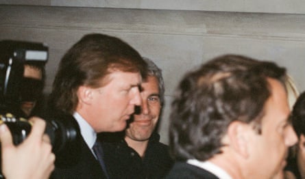 Donald Trump and financier Jeffrey Epstein attend a Victoria’s Secret Angels event sponsored by Rogers & Cowan at the club Duvet on 21st Street in New York City, 9 April 1997.