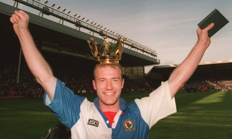 Alan Shearer celebrates after winning the title in 1995.