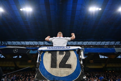 Copenhagen fans whip up an atmosphere at the Parken Stadium.