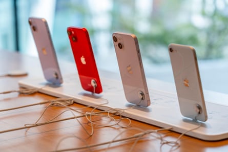 iPhones on display in a shop