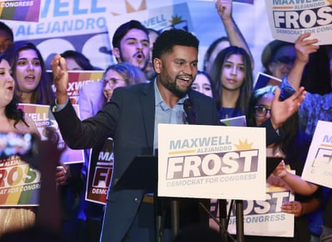Congressman-elect Maxwell Frost at his victory party in Orlando, Florida, on Tuesday, 8 November 2022.
