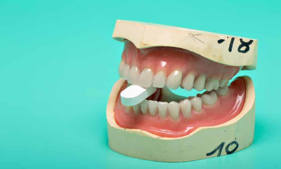 A close-up photo of dentures.