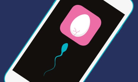 Contraception Fertility App illustration of sperm seeking an egg on an iphone screen