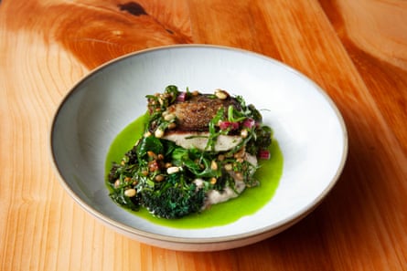 Pan-seared mullet, garden aubergine baba ganoush at Stage in Exeter.