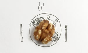 A walnut transformed into a roast chicken dinner by Desirée De León