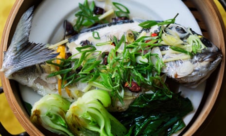 Steaming ahead: bream with pak choi.