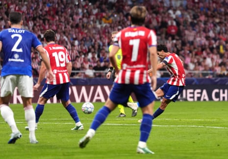 Atletico Madrid's Johnny Cardoso has a goal disallowed following a VAR check.