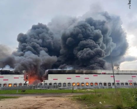 Smoke rises as firefighters work to extinguish a fire at Wildberries logistics hub following a Ukrainian drone attack in the Ryazan region of Russia last month.