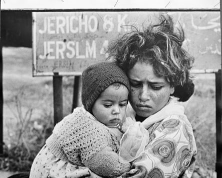 A 1968 image from the Unrwa archive showing Palestinian refugees who had arrived in Jordan in a continuing exodus from the West Bank, which was occupied by Israel in the previous year.