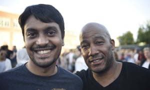 Amer Salam, left, and Keenan Davis at the vigil in Portland.