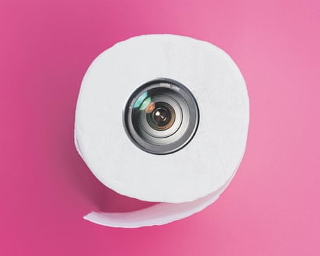 Toilet roll with a camera in the centre