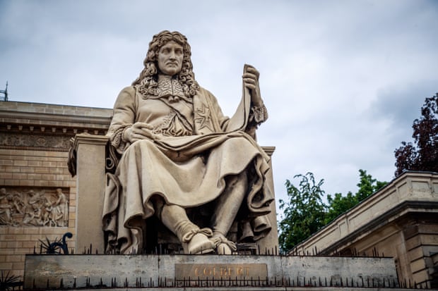 The statue of French statesman Jean-Baptiste Colbert in front of the French national assembly.