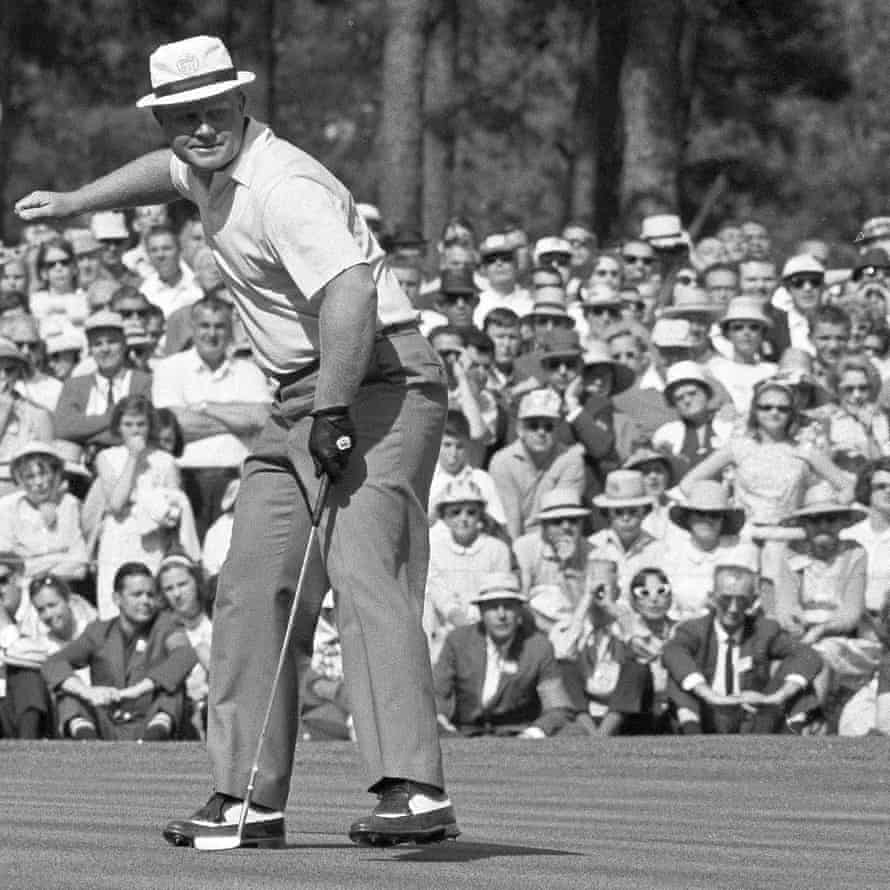 Jack Nicklaus watches his ball into the hole for a birdie on the 6th green during the 1966 Masters play-off.