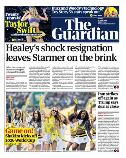The Guardian’s front page 12 June 2026