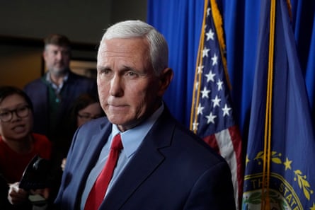 Former vice-president Mike Pence faces reporters after making remarks at a Republican fundraising dinner