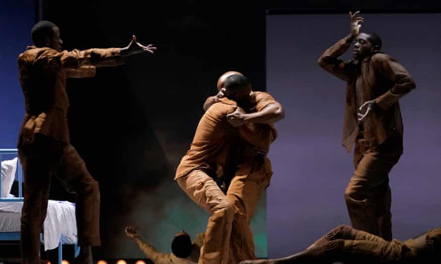 Dancers perform a scene during a rehearsal for Terence Blanchard’s Fire Shut Up in My Bones