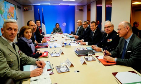 Emmanuel Macron at a meeting of France’s defence council in Paris on 14 April.