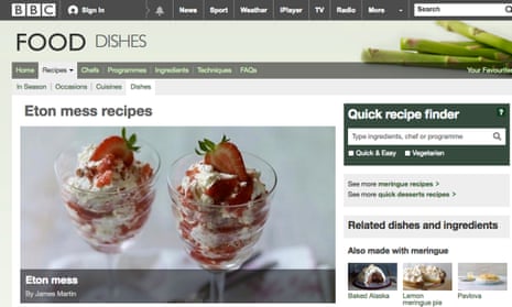 Screengrab from the BBC recipes website.