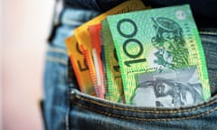 Australian cash in mans jeans pocket